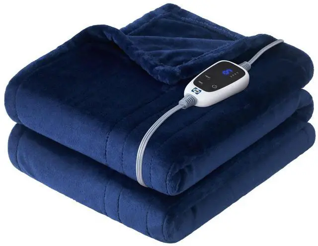Main image of Electric Blanket Throw, Soft Flannel Heated Blanket with 6 Heat Settings & 2-10 Hours Auto Shut Off, Fast Heating & Machine Washable, 50x60 Inch, Navy