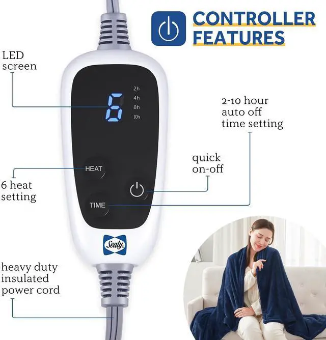 Alt view image 3 of 7 - Electric Blanket Throw, Soft Flannel Heated Blanket with 6 Heat Settings & 2-10 Hours Auto Shut Off, Fast Heating & Machine Washable, 50x60 Inch, Navy