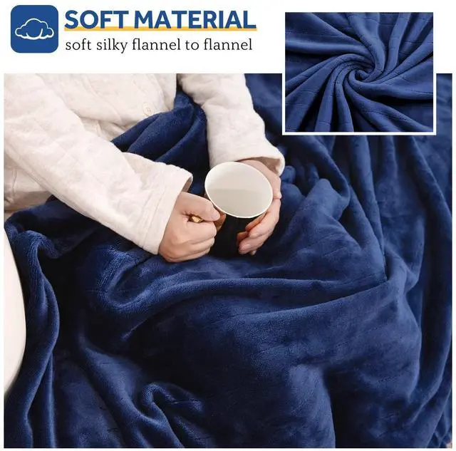 Alt view image 4 of 7 - Electric Blanket Throw, Soft Flannel Heated Blanket with 6 Heat Settings & 2-10 Hours Auto Shut Off, Fast Heating & Machine Washable, 50x60 Inch, Navy