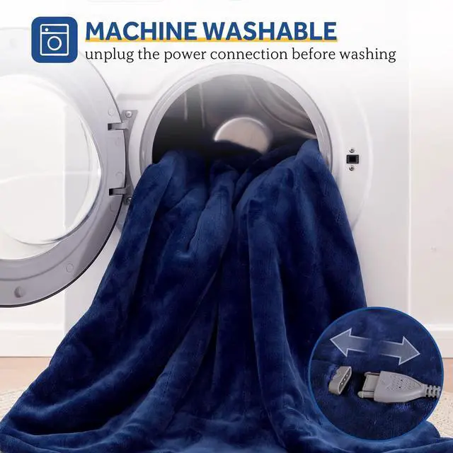 Alt view image 6 of 7 - Electric Blanket Throw, Soft Flannel Heated Blanket with 6 Heat Settings & 2-10 Hours Auto Shut Off, Fast Heating & Machine Washable, 50x60 Inch, Navy