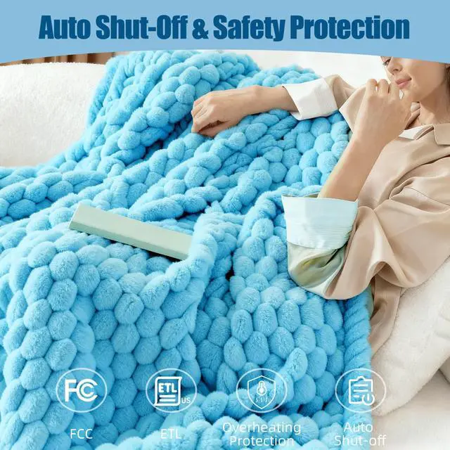 Alt view image 6 of 7 - Heated Blanket Flannel Throw Blanket, 50"X 60" Electric Heating Blanket with ETL & FCC & 12 Heating Levels & Auto Shut OffMachine Washable (Sky Blue)