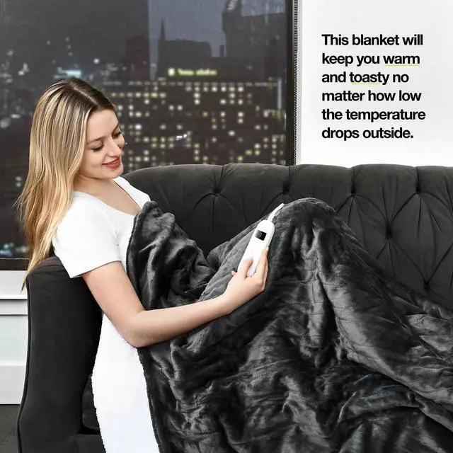 Alt view image 2 of 7 - Heated Blanket, Machine Washable Extremely Soft & Comfortable Electric Blanket Throw Fast Heating with Hand Controller 10 Heating Settings & auto Shut-Off (Gray, 50 x 60)
