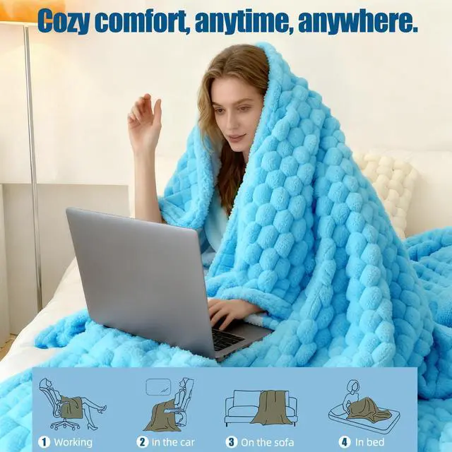 Alt view image 5 of 7 - Heated Blanket Flannel Throw Blanket, 50"X 60" Electric Heating Blanket with ETL & FCC & 12 Heating Levels & Auto Shut OffMachine Washable (Sky Blue)