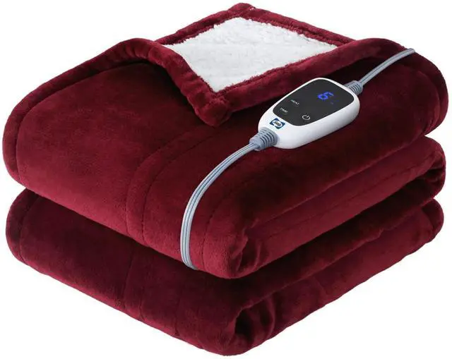 Main image of Heated Throw Blanket, Flannel & Sherpa Cozy Soft Electric Throw with 6 Heat Settings & 2-10 Hours Auto Shut Off, Machine Washable, 50x60 Inch, Burgundy