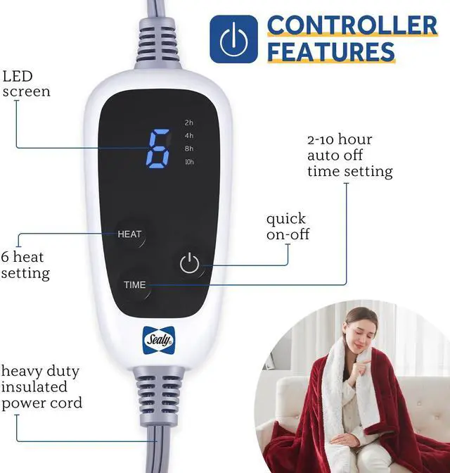 Alt view image 2 of 7 - Heated Throw Blanket, Flannel & Sherpa Cozy Soft Electric Throw with 6 Heat Settings & 2-10 Hours Auto Shut Off, Machine Washable, 50x60 Inch, Burgundy