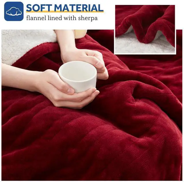 Alt view image 5 of 7 - Heated Throw Blanket, Flannel & Sherpa Cozy Soft Electric Throw with 6 Heat Settings & 2-10 Hours Auto Shut Off, Machine Washable, 50x60 Inch, Burgundy