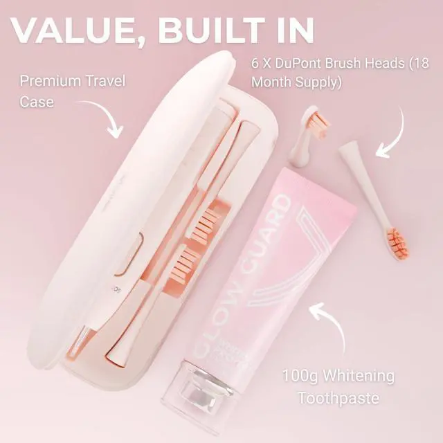 Alt view image 4 of 7 - Sonic Lux Pink Electric Toothbrush for Adults Luxury Rechargeable Sonic Electric Toothbrush with GlowGuard Nano-Hydroxyapatite Whitening Toothpaste & 6 Brush Heads