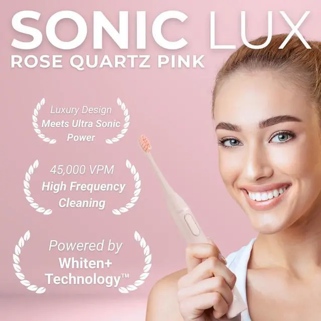 Alt view image 2 of 7 - Sonic Lux Pink Electric Toothbrush for Adults Luxury Rechargeable Sonic Electric Toothbrush with GlowGuard Nano-Hydroxyapatite Whitening Toothpaste & 6 Brush Heads