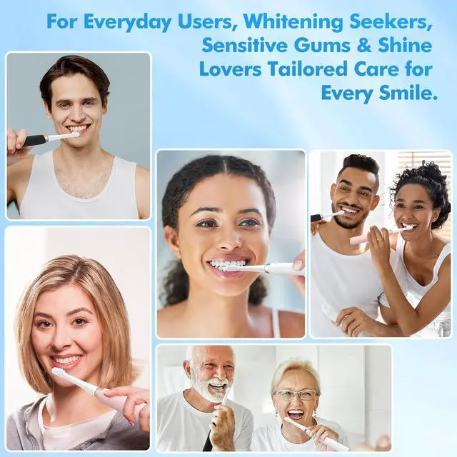 Alt view image 3 of 7 - Sonic Toothbrush with 8 Brush Heads, Pink Electric Toothbrush for Women and Girls with Fast Charge 4 Hours Last 60 Days, 2-Min & 30s Smart Timer, IPX7 Waterproof, Type-C Charging