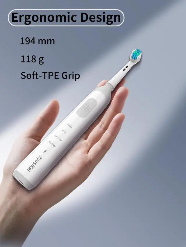Alt view image 4 of 7 - Rotating Electric Toothbrush for Adults - Round Head, Gentle on Gums, 4 Modes with 2-Min Timer, TPE Soft-Grip Handle, IPX7 Waterproof, USB Charging Base (White)
