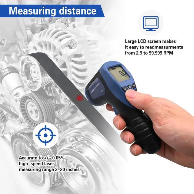 Alt view image 2 of 7 - Handheld Digital Laser Tachometer - Non-Contact RPM Meter, Measures 2.5-99,999 RPM, High Precision with LCD Display, Reflective Tape Included, Ideal for Motor Speed and Industrial Use