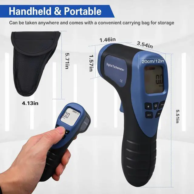 Alt view image 4 of 7 - Handheld Digital Laser Tachometer - Non-Contact RPM Meter, Measures 2.5-99,999 RPM, High Precision with LCD Display, Reflective Tape Included, Ideal for Motor Speed and Industrial Use