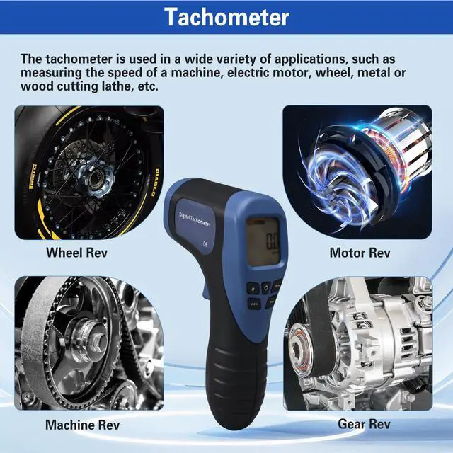 Alt view image 5 of 7 - Handheld Digital Laser Tachometer - Non-Contact RPM Meter, Measures 2.5-99,999 RPM, High Precision with LCD Display, Reflective Tape Included, Ideal for Motor Speed and Industrial Use