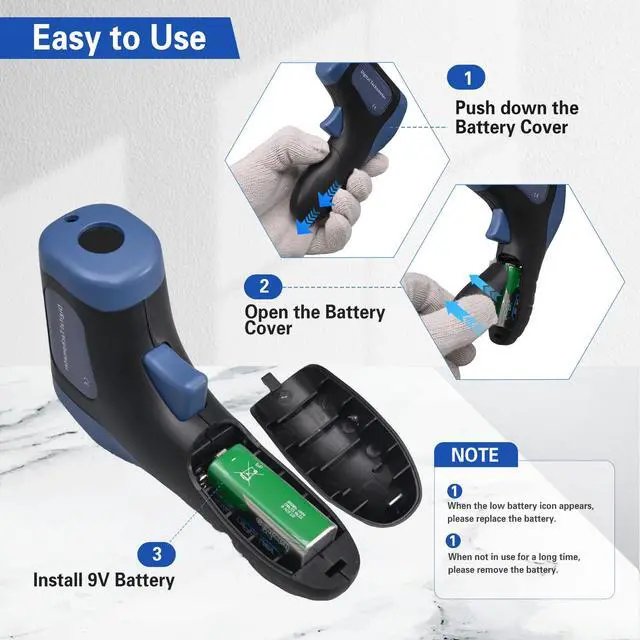 Alt view image 6 of 7 - Handheld Digital Laser Tachometer - Non-Contact RPM Meter, Measures 2.5-99,999 RPM, High Precision with LCD Display, Reflective Tape Included, Ideal for Motor Speed and Industrial Use