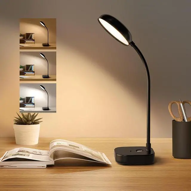 Main image of Desk lamps for home office,Black,Battery desk lamp,5W Rechargeable desk lamp,3 Colors,Adjustable brightness,360°Gooseneck Hose,Small rechargeable reading lamp,Eye-friendly and Energy Saving
