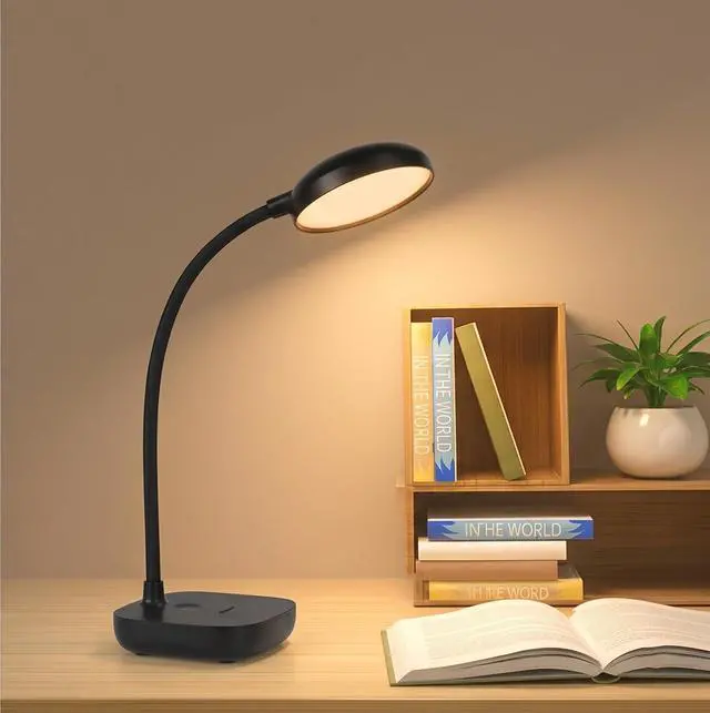 Alt view image 2 of 6 - Desk lamps for home office,Black,Battery desk lamp,5W Rechargeable desk lamp,3 Colors,Adjustable brightness,360°Gooseneck Hose,Small rechargeable reading lamp,Eye-friendly and Energy Saving