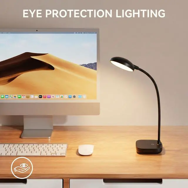 Alt view image 3 of 6 - Desk lamps for home office,Black,Battery desk lamp,5W Rechargeable desk lamp,3 Colors,Adjustable brightness,360°Gooseneck Hose,Small rechargeable reading lamp,Eye-friendly and Energy Saving