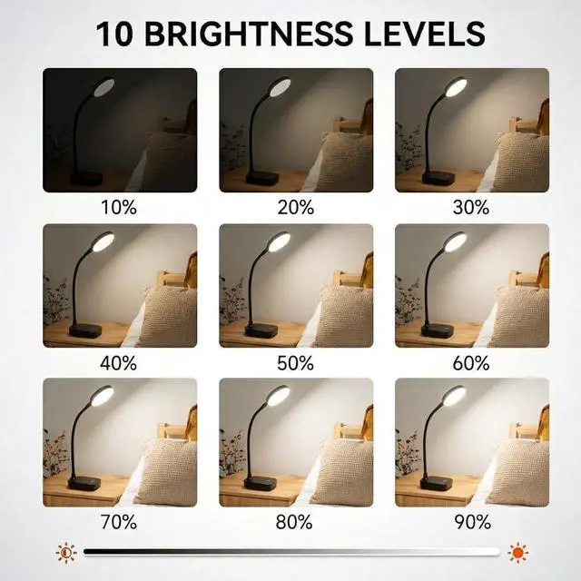 Alt view image 6 of 6 - Desk lamps for home office,Black,Battery desk lamp,5W Rechargeable desk lamp,3 Colors,Adjustable brightness,360°Gooseneck Hose,Small rechargeable reading lamp,Eye-friendly and Energy Saving