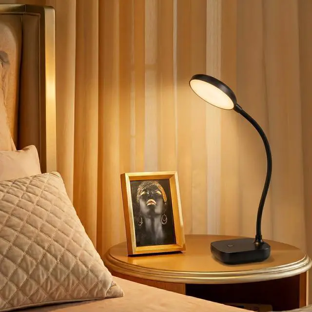 Alt view image 4 of 6 - Desk lamps for home office,Black,Battery desk lamp,5W Rechargeable desk lamp,3 Colors,Adjustable brightness,360°Gooseneck Hose,Small rechargeable reading lamp,Eye-friendly and Energy Saving