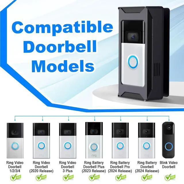 Alt view image 2 of 7 - Anti-Theft Video Doorbell Mount Compatible with Ring/Blink Wireless Camera Doorbell, Adjustable Angle Mount No-Drill Battery Doorbell Bracket Accessories for Houses, Apartments, Businesses