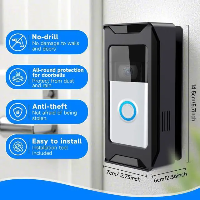 Alt view image 3 of 7 - Anti-Theft Video Doorbell Mount Compatible with Ring/Blink Wireless Camera Doorbell, Adjustable Angle Mount No-Drill Battery Doorbell Bracket Accessories for Houses, Apartments, Businesses