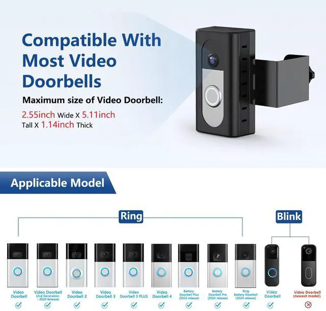 Alt view image 2 of 7 - Anti-Theft Video Doorbell Mount Compatible with Ring/Blink Wireless Video Doorbell, Adjustable Mounting Bracket Accessories for Houses, Apartments, Businesses, Not for Blink 2nd Gen