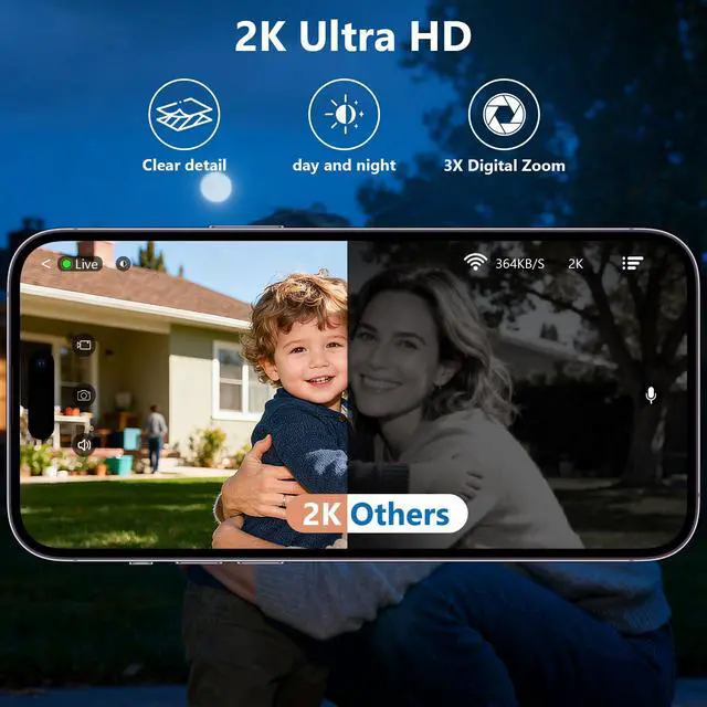 Alt view image 5 of 7 - 2K Security Camera Wireless Outdoor,Solar Powered WiFi Cameras for Home Security with Motion Detection,Color Night Vision(Spotlight),Instant Alert,2-Way Audio,Siren&SD/Cloud Storage,IP65,2.4GHz,2 Pack