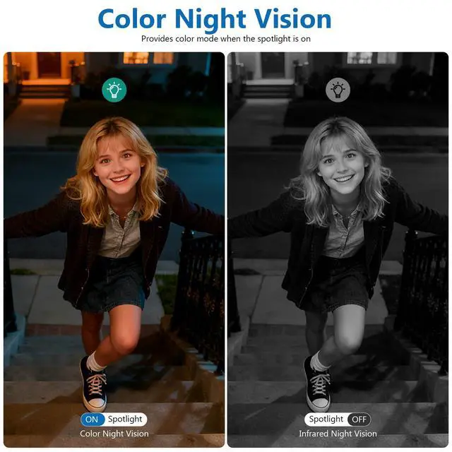 Alt view image 6 of 7 - 2K Security Camera Wireless Outdoor,Solar Powered WiFi Cameras for Home Security with Motion Detection,Color Night Vision(Spotlight),Instant Alert,2-Way Audio,Siren&SD/Cloud Storage,IP65,2.4GHz,2 Pack