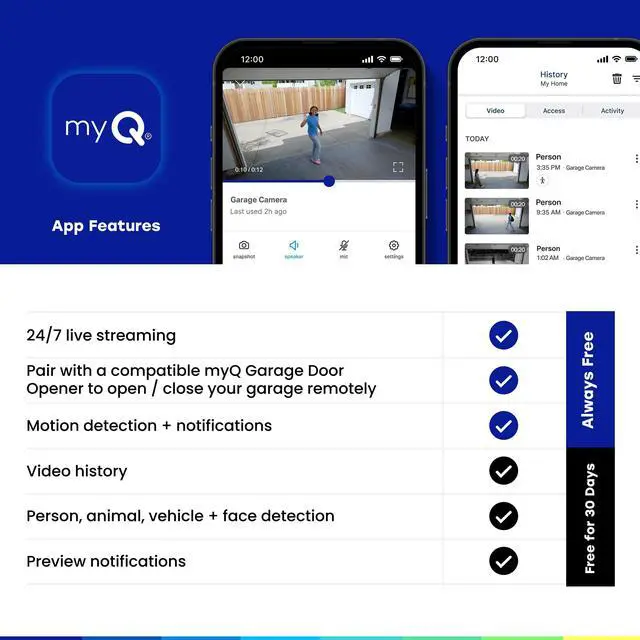 Alt view image 7 of 7 - myQ Smart Garage Security Camera 1080p HD Video, Night Vision, Motion Detection, Magnetic, Wi-Fi, Two-Way Audio, Smartphone Control