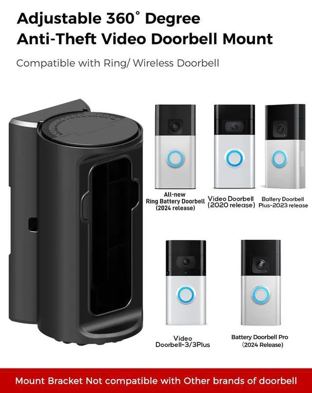 Alt view image 2 of 6 - Adjustable 360° Degree Doorbell Angle Mount Compatible with Ring/Wireless Video Doorbell/Battery Doorbell Plus/Pro Mount, Ring Camera Holder Door Mount no Drill