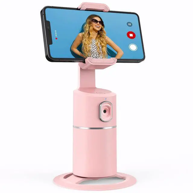 Main image of Auto Face Tracking Phone Holder, No App Required, 360° Rotation Face Body Phone Tracking Tripod Smart Shooting Camera Mount for Live Vlog Streaming Video, Rechargeable Battery-Pink