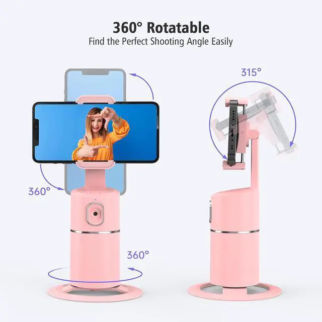 Alt view image 5 of 7 - Auto Face Tracking Phone Holder, No App Required, 360° Rotation Face Body Phone Tracking Tripod Smart Shooting Camera Mount for Live Vlog Streaming Video, Rechargeable Battery-Pink