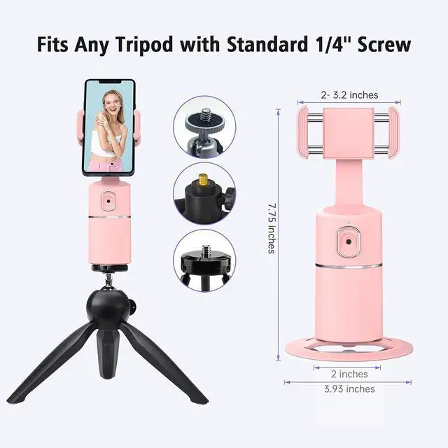 Alt view image 6 of 7 - Auto Face Tracking Phone Holder, No App Required, 360° Rotation Face Body Phone Tracking Tripod Smart Shooting Camera Mount for Live Vlog Streaming Video, Rechargeable Battery-Pink