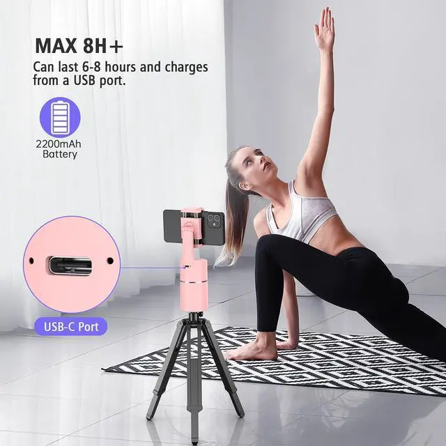 Alt view image 7 of 7 - Auto Face Tracking Phone Holder, No App Required, 360° Rotation Face Body Phone Tracking Tripod Smart Shooting Camera Mount for Live Vlog Streaming Video, Rechargeable Battery-Pink