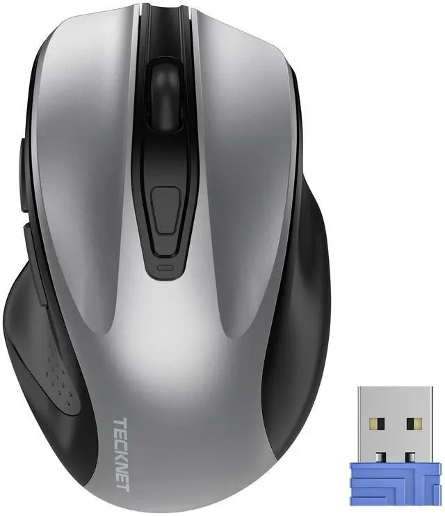 Main image of Wireless Mouse, 2.4G Ergonomic Optical Mouse, Computer Mouse for Laptop, PC, Computer, Chromebook, Notebook, 6 Buttons, 24 Months Battery Life, 2600 DPI, 5 Adjustment Levels - Silver