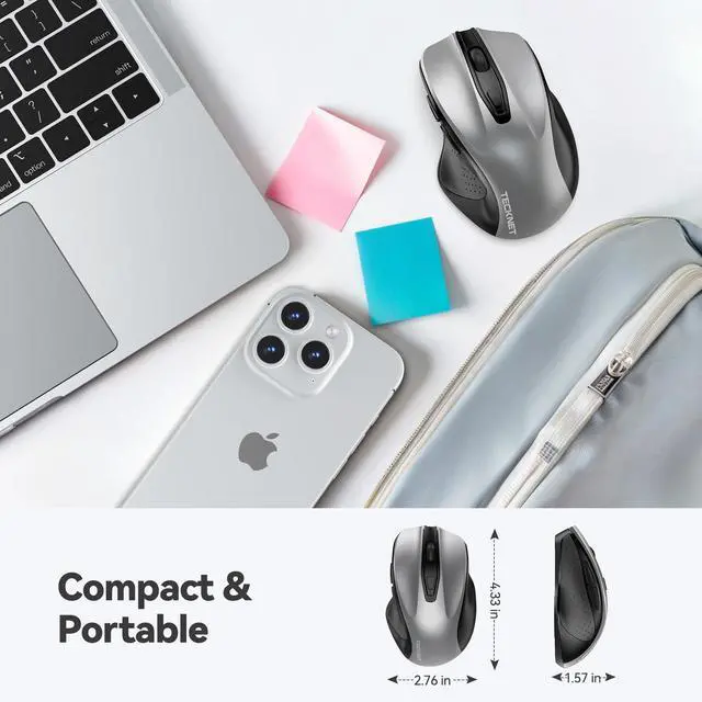 Alt view image 2 of 7 - Wireless Mouse, 2.4G Ergonomic Optical Mouse, Computer Mouse for Laptop, PC, Computer, Chromebook, Notebook, 6 Buttons, 24 Months Battery Life, 2600 DPI, 5 Adjustment Levels - Silver