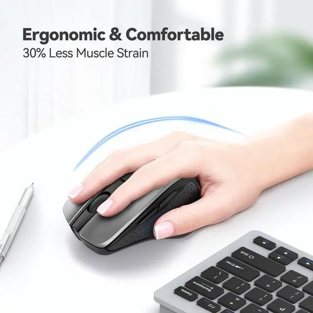 Alt view image 3 of 7 - Wireless Mouse, 2.4G Ergonomic Optical Mouse, Computer Mouse for Laptop, PC, Computer, Chromebook, Notebook, 6 Buttons, 24 Months Battery Life, 2600 DPI, 5 Adjustment Levels - Silver