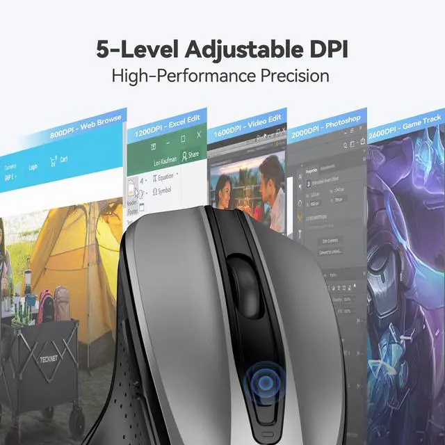 Alt view image 4 of 7 - Wireless Mouse, 2.4G Ergonomic Optical Mouse, Computer Mouse for Laptop, PC, Computer, Chromebook, Notebook, 6 Buttons, 24 Months Battery Life, 2600 DPI, 5 Adjustment Levels - Silver