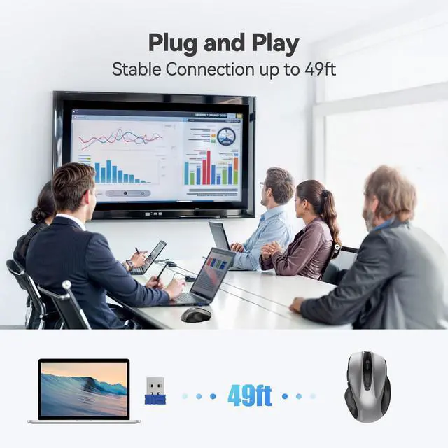 Alt view image 7 of 7 - Wireless Mouse, 2.4G Ergonomic Optical Mouse, Computer Mouse for Laptop, PC, Computer, Chromebook, Notebook, 6 Buttons, 24 Months Battery Life, 2600 DPI, 5 Adjustment Levels - Silver