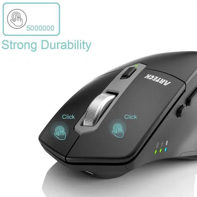 Alt view image 4 of 7 - Multi-Device Wireless Bluetooth Mouse with Nano USB-A, USB-C Receiver Ergonomic Right Hand Silent Clicking Rechargeable Mouse for Computer Desktop PC Laptop Mac iPad and Windows 11/10 iPad OS