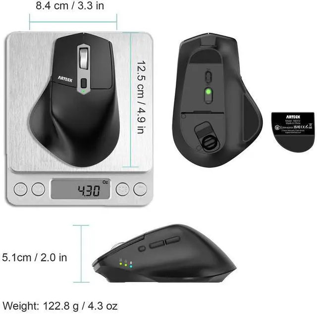 Alt view image 6 of 7 - Multi-Device Wireless Bluetooth Mouse with Nano USB-A, USB-C Receiver Ergonomic Right Hand Silent Clicking Rechargeable Mouse for Computer Desktop PC Laptop Mac iPad and Windows 11/10 iPad OS