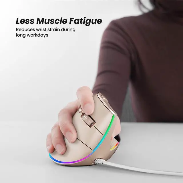 Alt view image 2 of 7 - M504 Wired Vertical Mouse, USB Ergonomic Optical Mouse with 4 Adjustable DPI, 11 RGB Backlight Modes, Compatible for Laptop, PC, Desktop, Mac, Pink