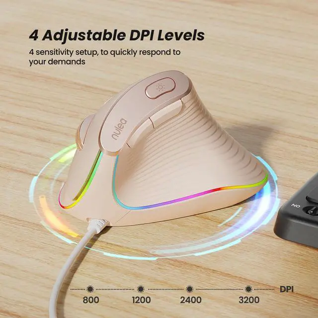 Alt view image 6 of 7 - M504 Wired Vertical Mouse, USB Ergonomic Optical Mouse with 4 Adjustable DPI, 11 RGB Backlight Modes, Compatible for Laptop, PC, Desktop, Mac, Pink