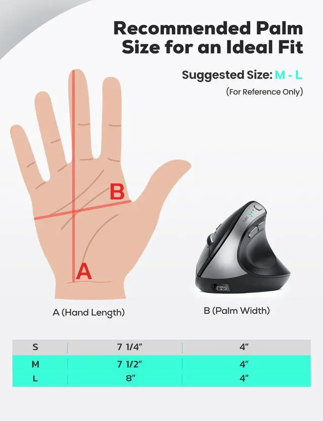 Alt view image 2 of 7 - MD280 Ergonomic Vertical Wireless Mouse - Bluetooth & 2.4G Dual Mode, 4 Adjustable DPI 800/1200/1600/2400, Rechargeable, Silent Clicks, No Lag, 6 Buttons - Perfect for Laptop, Desktop Black