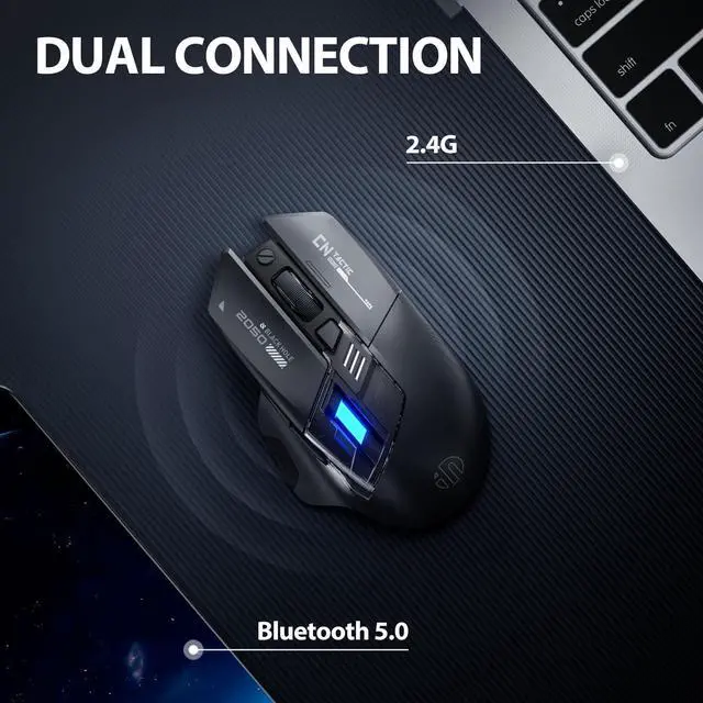 Alt view image 2 of 6 - A9 Explorer Wireless Mouse for Laptop, 2.4G/Bluetooth 5.0, RGB Lighting, 2400 DPI, Visible Battery, Type-C Charging