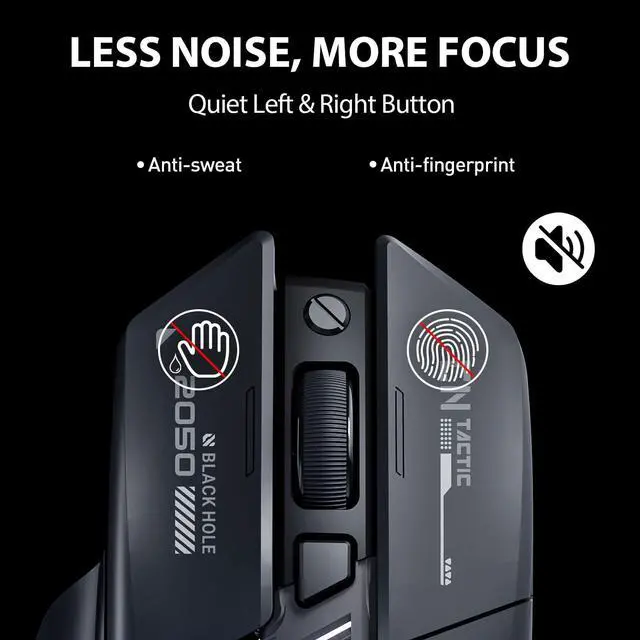 Alt view image 6 of 6 - A9 Explorer Wireless Mouse for Laptop, 2.4G/Bluetooth 5.0, RGB Lighting, 2400 DPI, Visible Battery, Type-C Charging