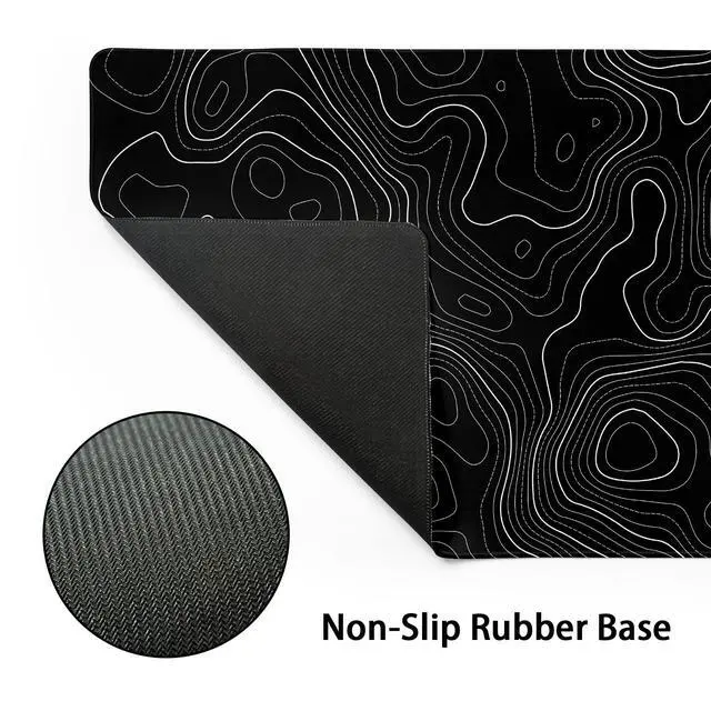 Alt view image 3 of 7 - Topographic Contour Black Gaming Mouse Pad XL Topo Geographic Map Lines Extended Large Mouse Pad Big Desk Mat Non-Slip Rubber Base Stitched Edge Long Keyboard Playmat for Desk Computer,31.5×11.8 in