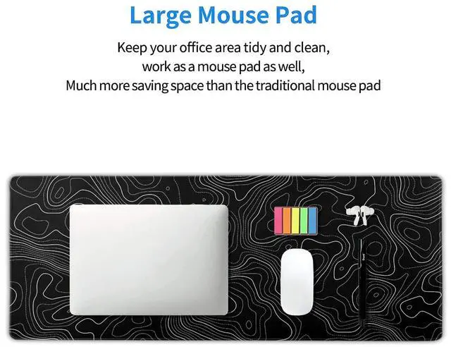 Alt view image 5 of 7 - Topographic Contour Black Gaming Mouse Pad XL Topo Geographic Map Lines Extended Large Mouse Pad Big Desk Mat Non-Slip Rubber Base Stitched Edge Long Keyboard Playmat for Desk Computer,31.5×11.8 in