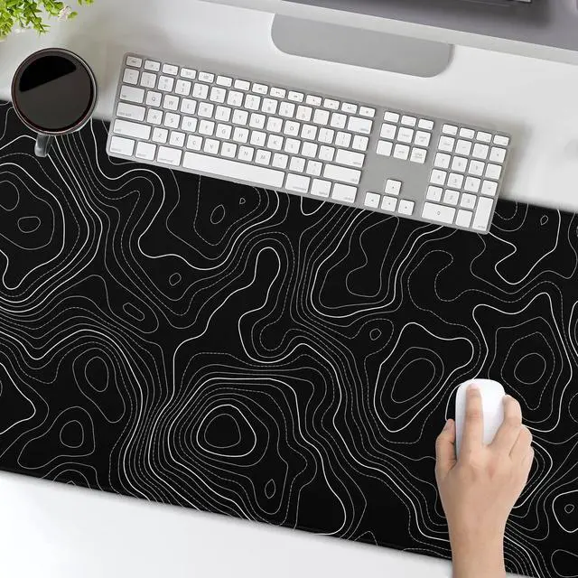 Alt view image 6 of 7 - Topographic Contour Black Gaming Mouse Pad XL Topo Geographic Map Lines Extended Large Mouse Pad Big Desk Mat Non-Slip Rubber Base Stitched Edge Long Keyboard Playmat for Desk Computer,31.5×11.8 in