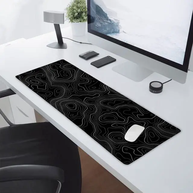 Alt view image 7 of 7 - Topographic Contour Black Gaming Mouse Pad XL Topo Geographic Map Lines Extended Large Mouse Pad Big Desk Mat Non-Slip Rubber Base Stitched Edge Long Keyboard Playmat for Desk Computer,31.5×11.8 in